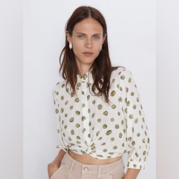 ZARA POLKA DOT PRINT SHIRT WITH FEONT KNOT SIZE S - Picture 4 of 11